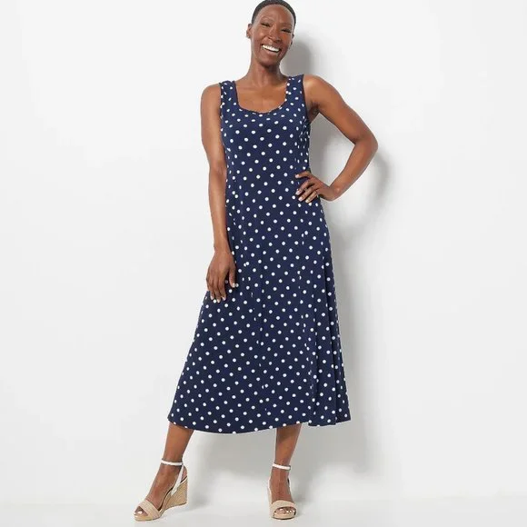 qvc susan graver liquid knit dresses Susan Graver Print or Solid Liquid Knit Fit &Flare Dress, Size X-Small, Dot